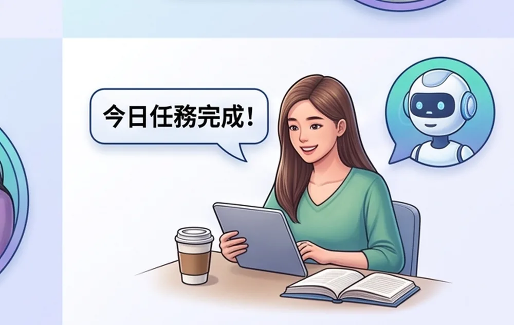 學習者完成今日任務，AI 助教在旁