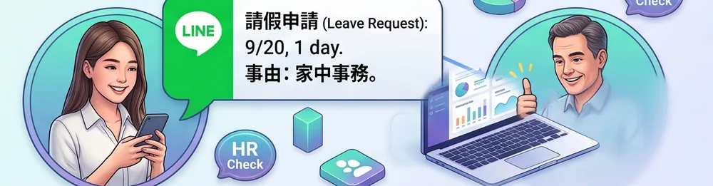 員工在 LINE 送出請假申請、主管核准